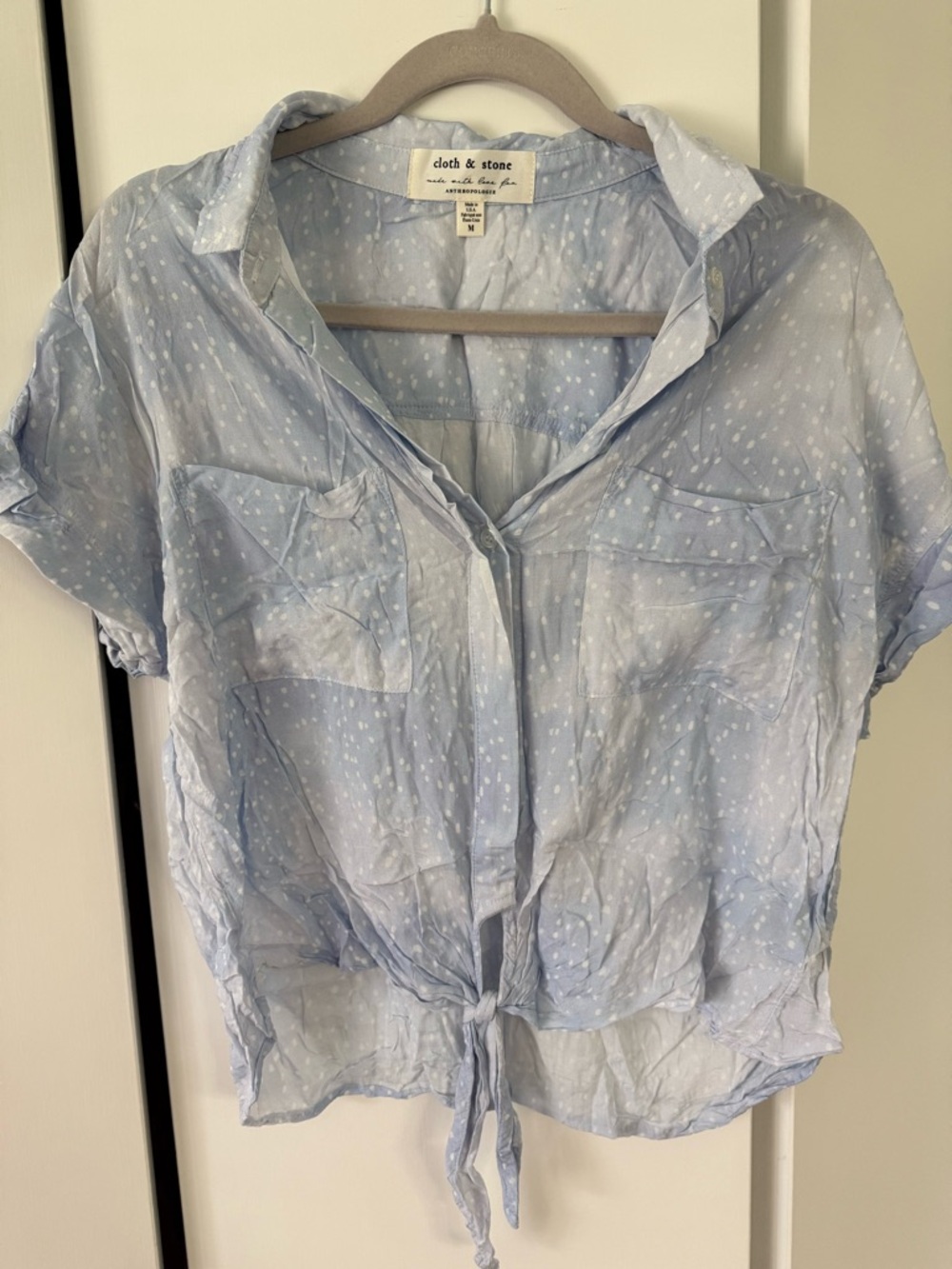 cloth & stone Light Blue & White Tie-Front Short Sleeve Button-Down